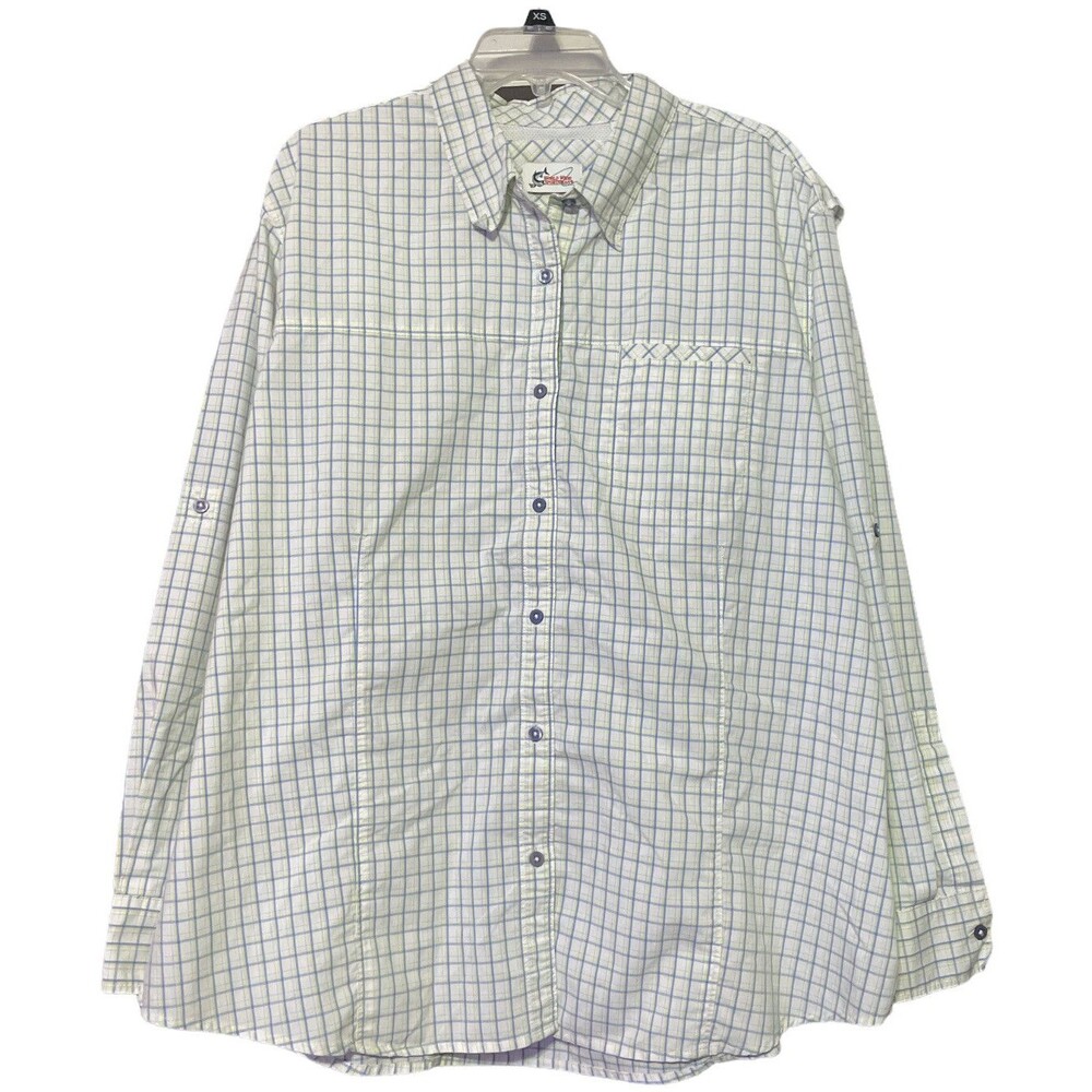 World Wide Sportsman Mens White Blue Yellow Plaid Vented Long Sleeve Shirt 2XL